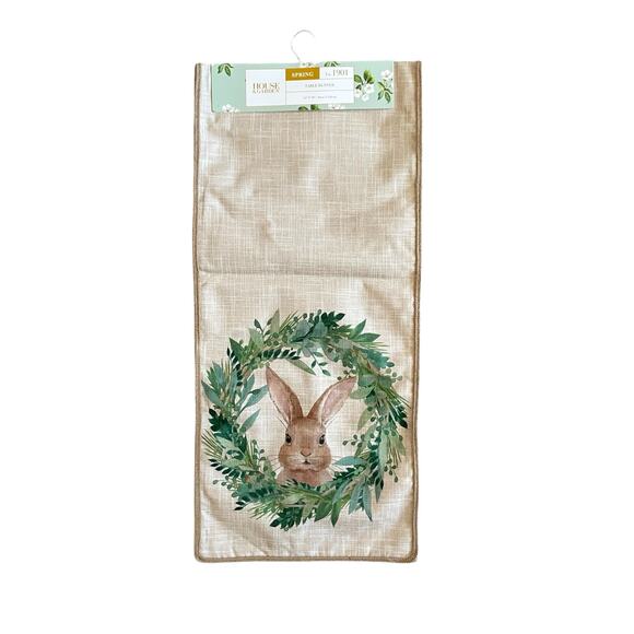 House & Garden Floral Bunny Rabbit Table Runner 16x90 Spring Easter Beige New - Picture 1 of 9